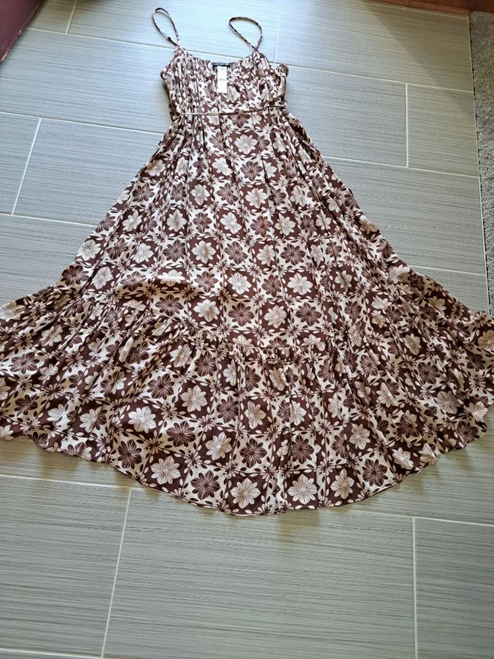 New J.Crew Womens Caspia Floral Crepe Maxi Dress  Brown/White L Sleeveless - Picture 9 of 15